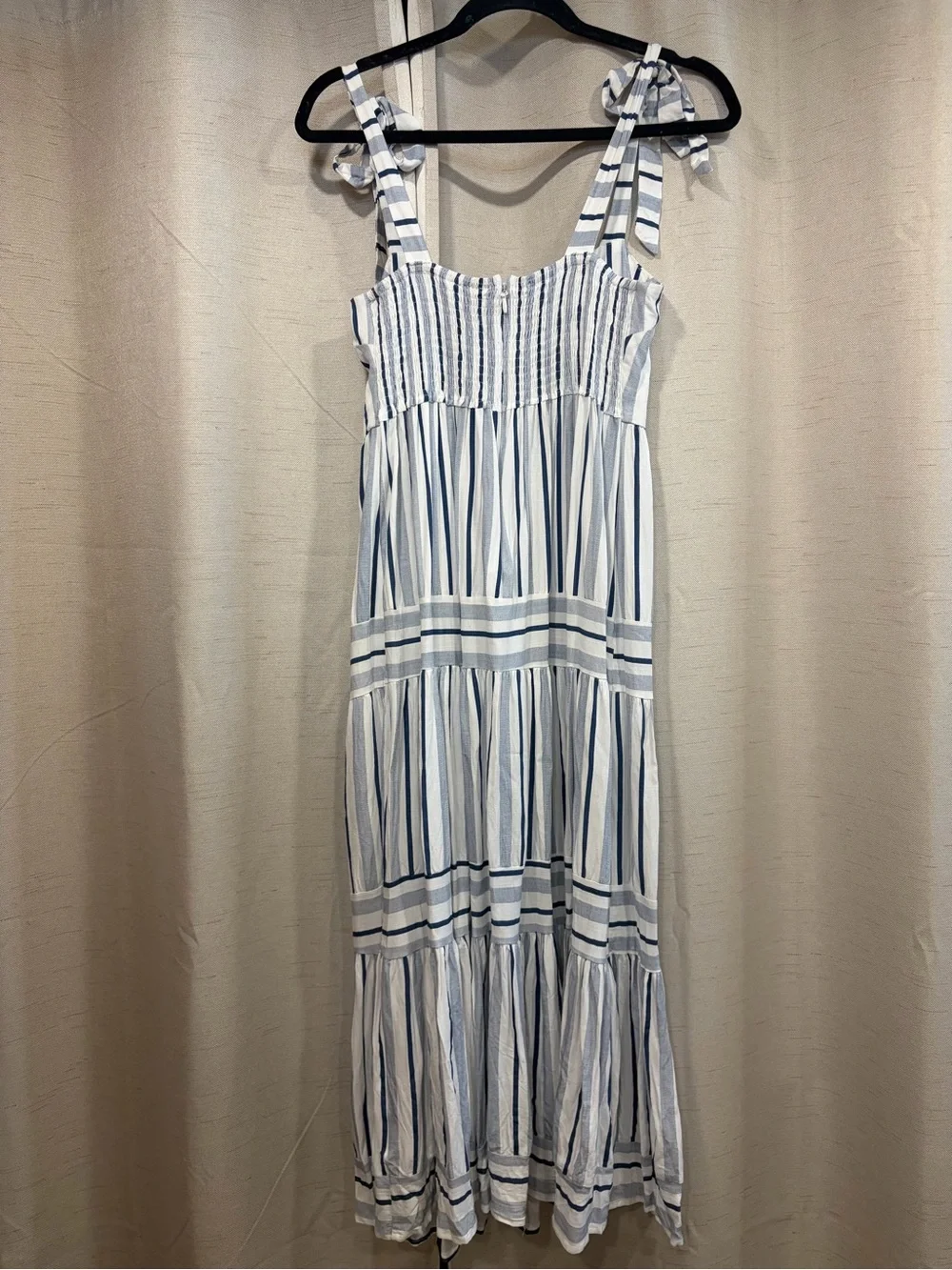 Petal & Pup Blue and White Striped Tie-Shoulder Maxi Dress
